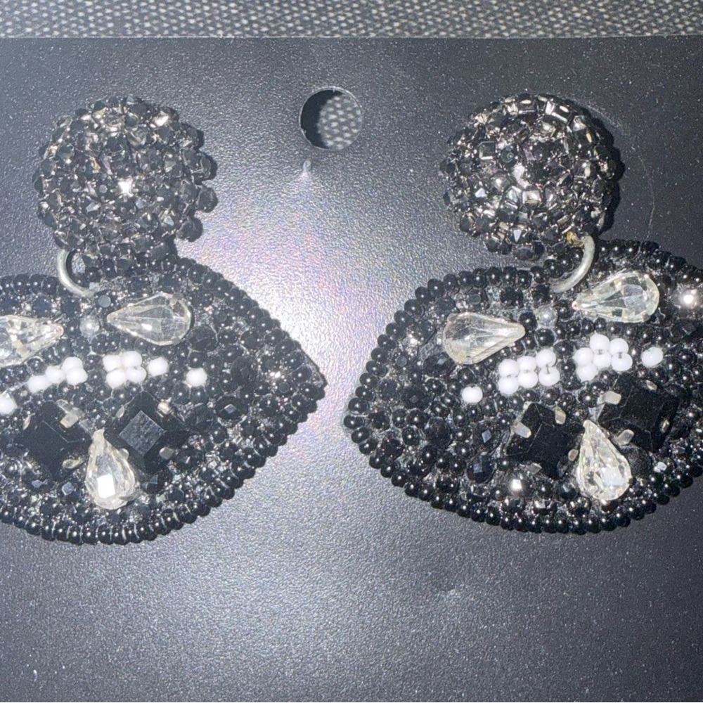 Elegant Black and Silver Beaded Earrings